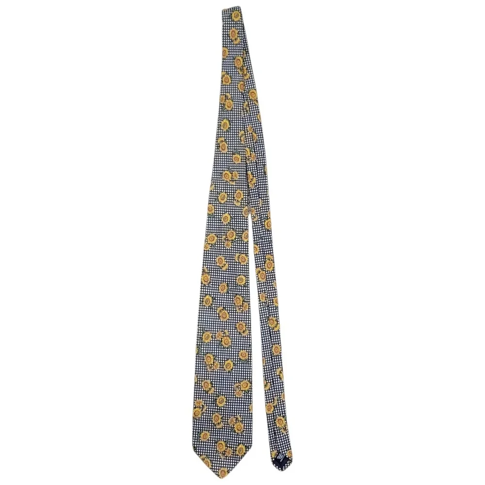Brooks Brothers Sunflower Neck Tie Mens Black White Gingham Check 100% Cotton